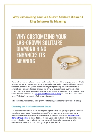 Why Customizing Your Lab-Grown Solitaire Diamond Ring Enhances Its Meaning