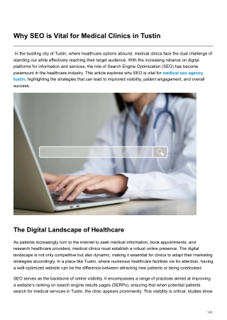 Why SEO is Vital for Medical Clinics in Tustin