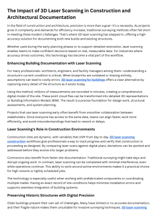 The Impact of 3D Laser Scanning in Construction and Architectural Documentation