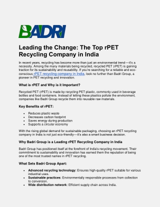 Leading the Change-The Top rPET Recycling Company in India