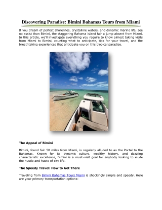 Discovering Paradise: Bimini Bahamas Tours from Miami