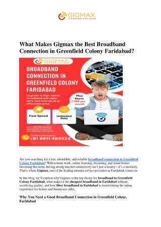What Makes Gigmax the Best Broadband Connection in Greenfield Colony Faridabad