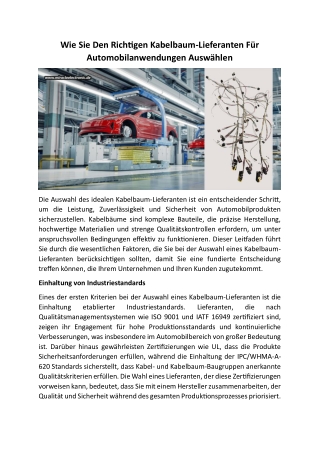 Wie Sie Den Richtigen Kabelbaum-Lieferanten Für Automobilanwendungen Auswählen