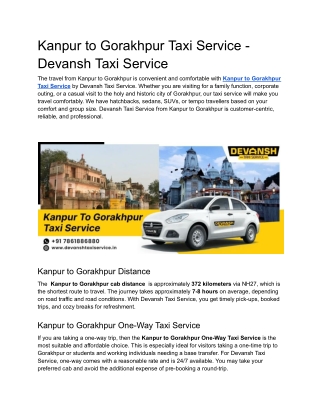 Kanpur to Gorakhpur Taxi Service - Devansh Taxi Service