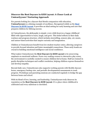 Discover the Best Daycare in KEB Layout_ A Closer Look at Umiearlyyears’ Nurturing Approach
