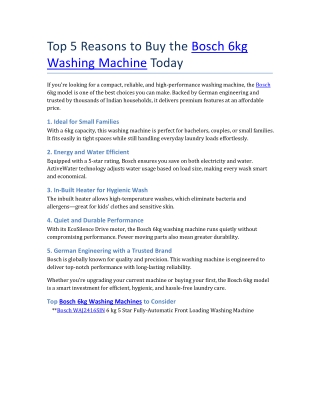 Top 5 Reasons to Buy the Bosch 6kg Washing Machine Today