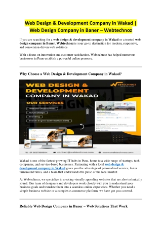 Web Design & Development Company in Wakad - Web Design Company in Baner – Webtechnoz