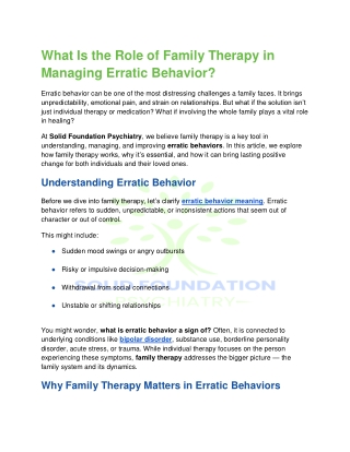 What Is the Role of Family Therapy in Managing Erratic Behavior
