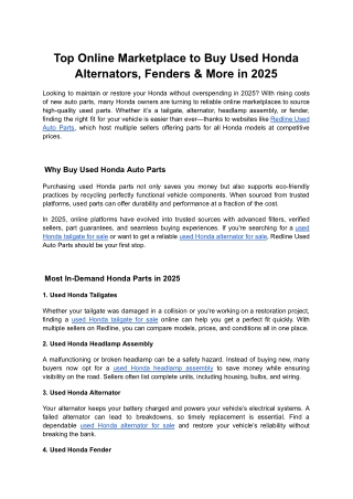 Top Online Marketplace to Buy Used Honda Alternators, Fenders More in 2025