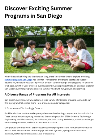 Discover Exciting Summer Programs in San Diego