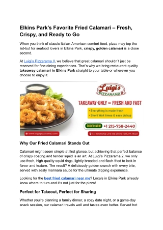 Best Fried Calamari Takeout in Elkins Park - Luigi’s Pizzarama II