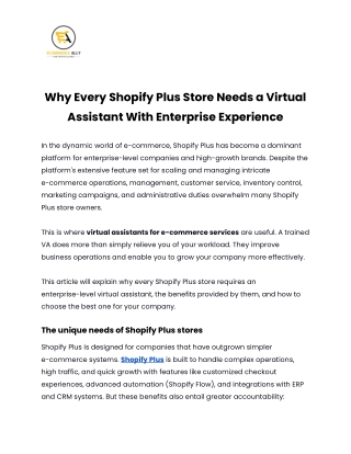 Why Every Shopify Plus Store Needs a Virtual Assistant With Enterprise Experience