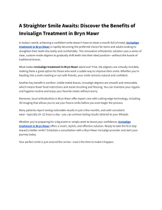 A Straighter Smile Awaits_ Discover the Benefits of Invisalign Treatment in Bryn Mawr