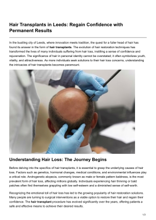 Hair Transplants in Leeds Regain Confidence with Permanent Results