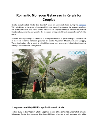 Romantic Monsoon Getaways in Kerala for Couples