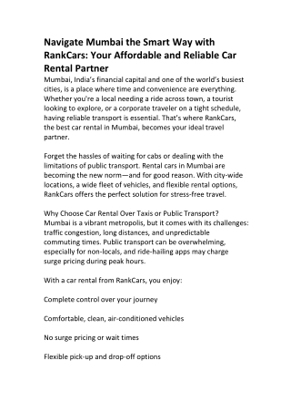 RankCars – Your Car Rental Expert in Mumbai
