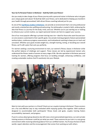 Your Go-To Personal Trainer in Kitchener – Built By Faith Love Fitness
