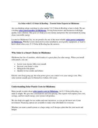 Go Solar with G 13 Solar & Roofing – Trusted Solar Experts in Oklahoma