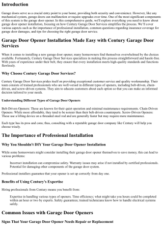 Garage Door Opener Installation Made Easy with Century Garage Door Services