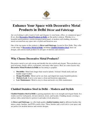 Enhance Your Space with Decorative Metal Products in Delhi Décor and Fabricage