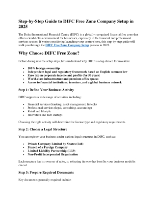 Step by Step Guide to DIFC Free Zone Company Setup in 2025