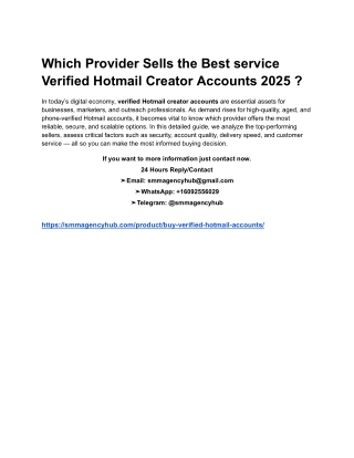 Which Provider Sells the Best service Verified Hotmail Creator Accounts 2025 _