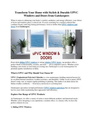 Transform Your Home with Stylish & Durable UPVC Windows and Doors from Gatekeepers