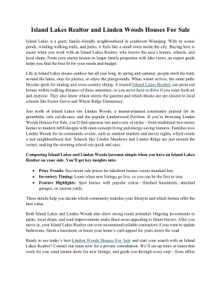 Island Lakes Realtor and Linden Woods Houses For Sale