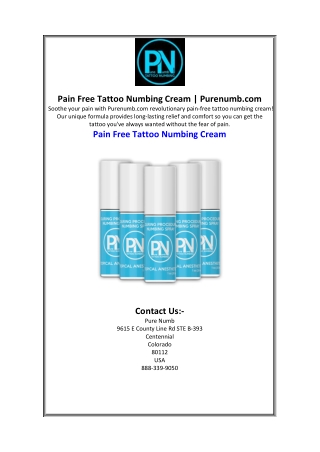 Pain Free Tattoo Numbing Cream  Purenumb.com.