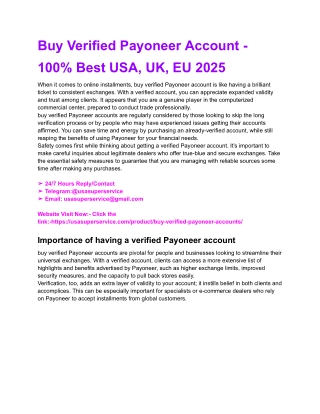 Buy Verified Payoneer Account - 100% Best USA, UK, EU 2025