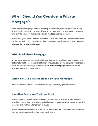 When Should You Consider a Private Mortgage