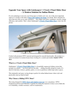 Upgrade Your Space with Gatekeepers’ 2 Track 2 Panel Slider Door – A Modern Solu
