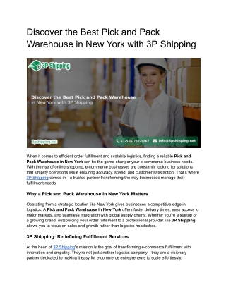 Discover the Best Pick and Pack Warehouse in New York with 3P Shipping