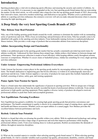A Deep Study the Best Sporting Goods Brands of 2023