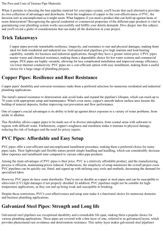 the pros and cons of various pipe materials