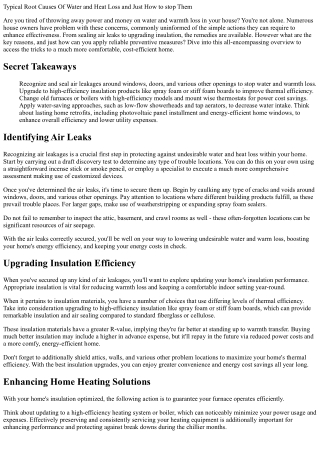 typical root causes of water and heat loss