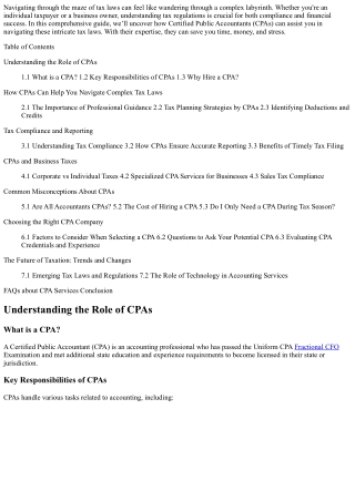 How CPAs Can Help You Navigate Complex Tax Laws