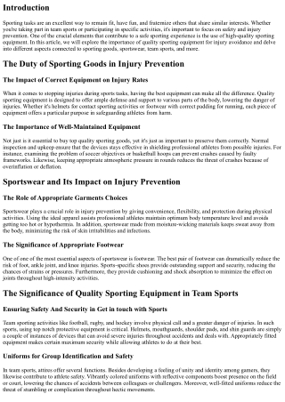 The Significance of Quality Sporting Equipment for Injury Avoidance