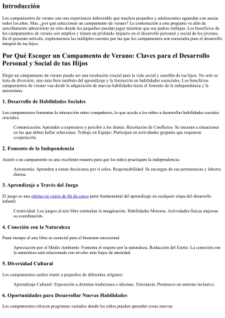 Por Qué Escoger un Campamento de Verano: Claves para el Desarrollo Personal y So