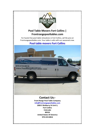 pool table movers fort collins