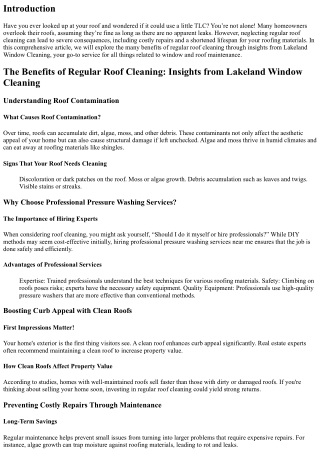 The Benefits of Regular Roof Cleaning: Insights from Lakeland Window Cleaning