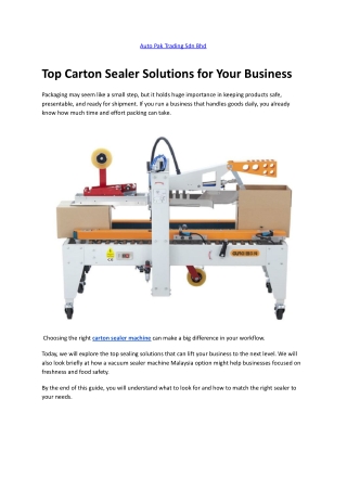 Top Carton Sealer Solutions for Your Business