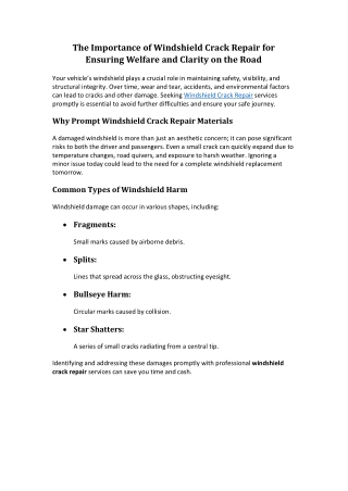 The Importance of Windshield Crack Repair for Ensuring Welfare and Clarity on the Road