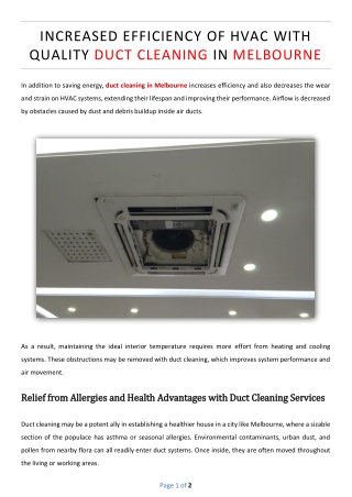 Increased Efficiency of HVAC With Quality Duct Cleaning in Melbourne