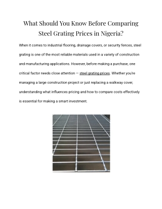 What Should You Know Before Comparing Steel Grating Prices in Nigeria