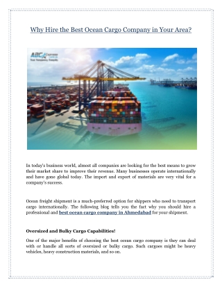 Why Hire the Best Ocean Cargo Company in Your Area?