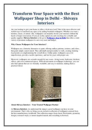 Explore the Best Wallpaper Shop in Delhi by Shivaya Interiors