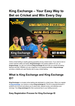 King Exchange – Your Easy Way to Bet on Cricket and Win Every Day