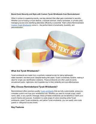 Boost Event Security and Style with Custom Tyvek Wristbands from Reminderband