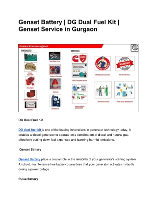 Genset Battery | DG Dual Fuel Kit | Genset Service in Gurgaon